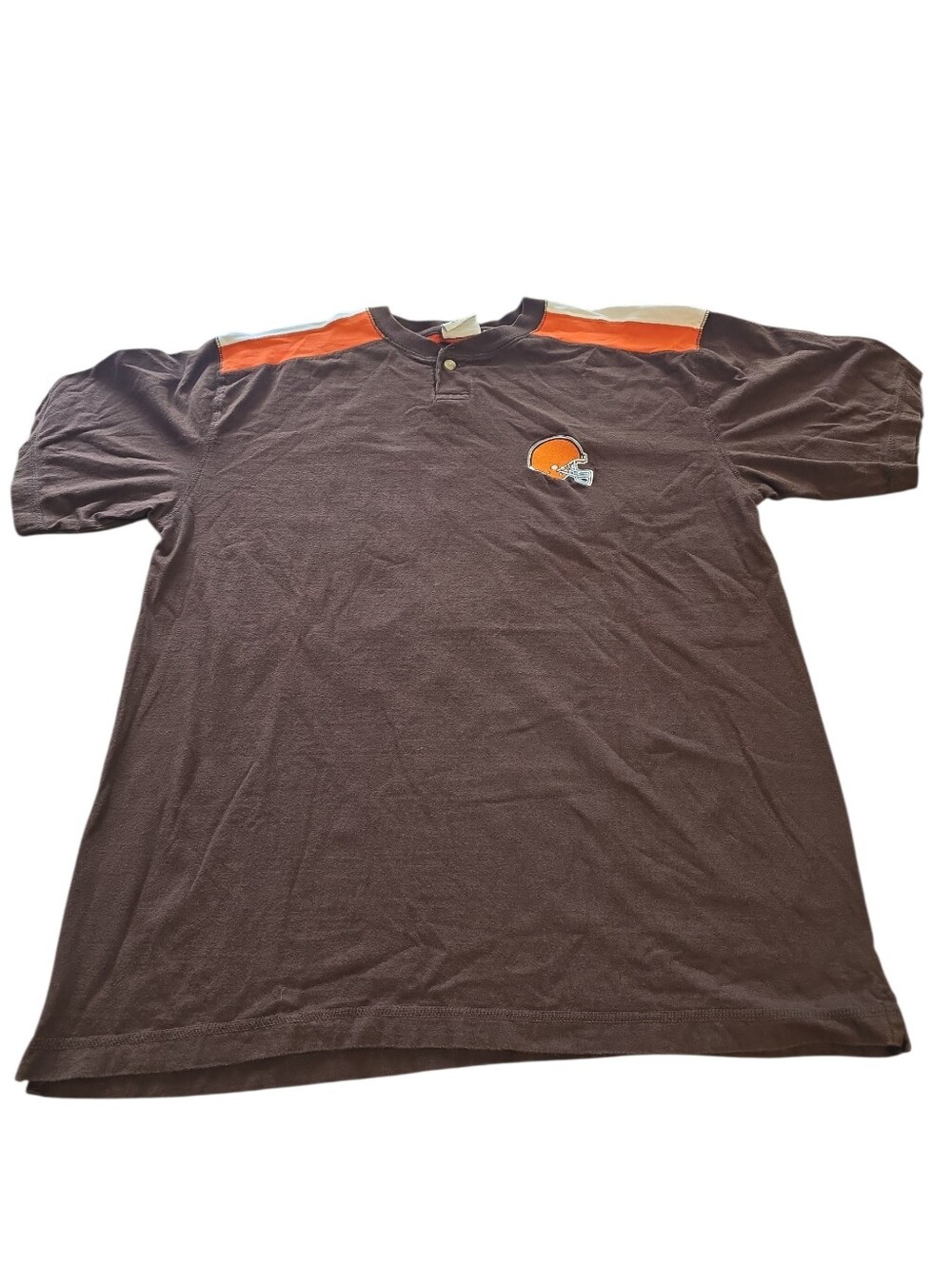 VTG 1999 The Edge Cleveland Browns Embroidered Short Sleeve Henley Shirt Size L